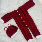 Baby Cable Jumpsuit with Bear Cap