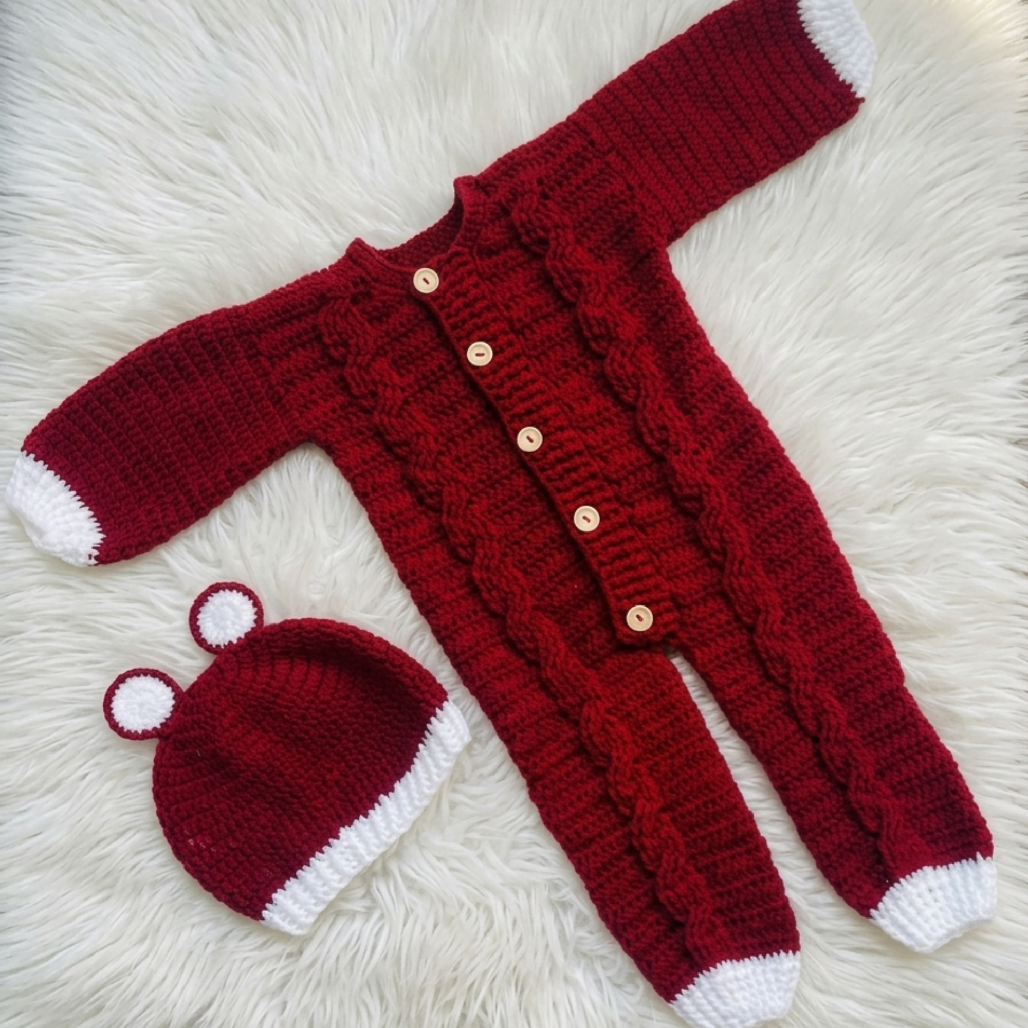 Baby Cable Jumpsuit with Bear Cap