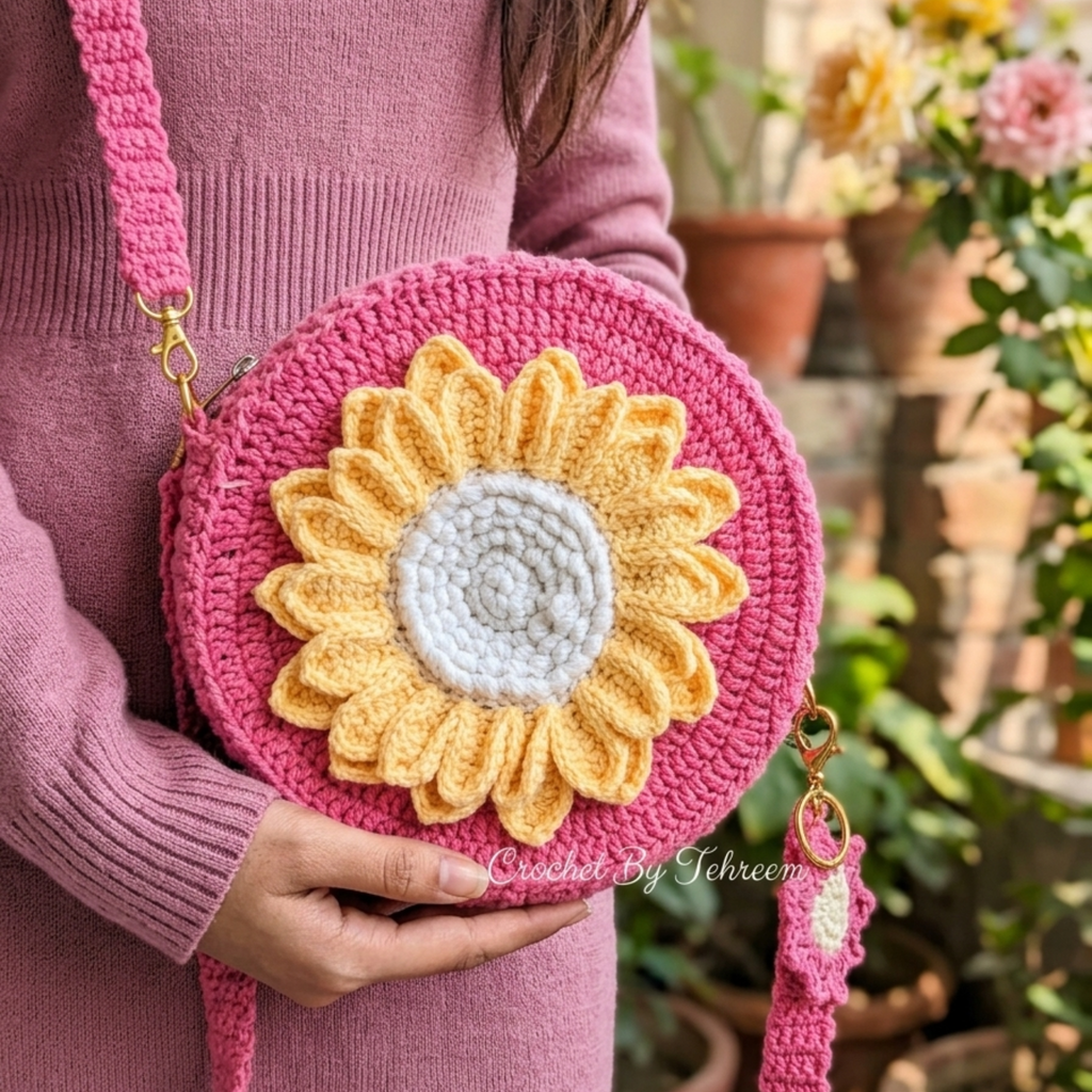 3D Sunflower Round Cross body Bag