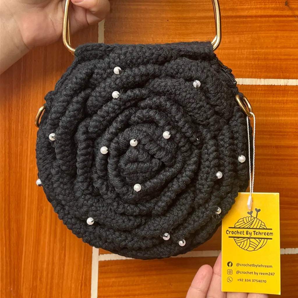 Crochet 3D Rose Bag