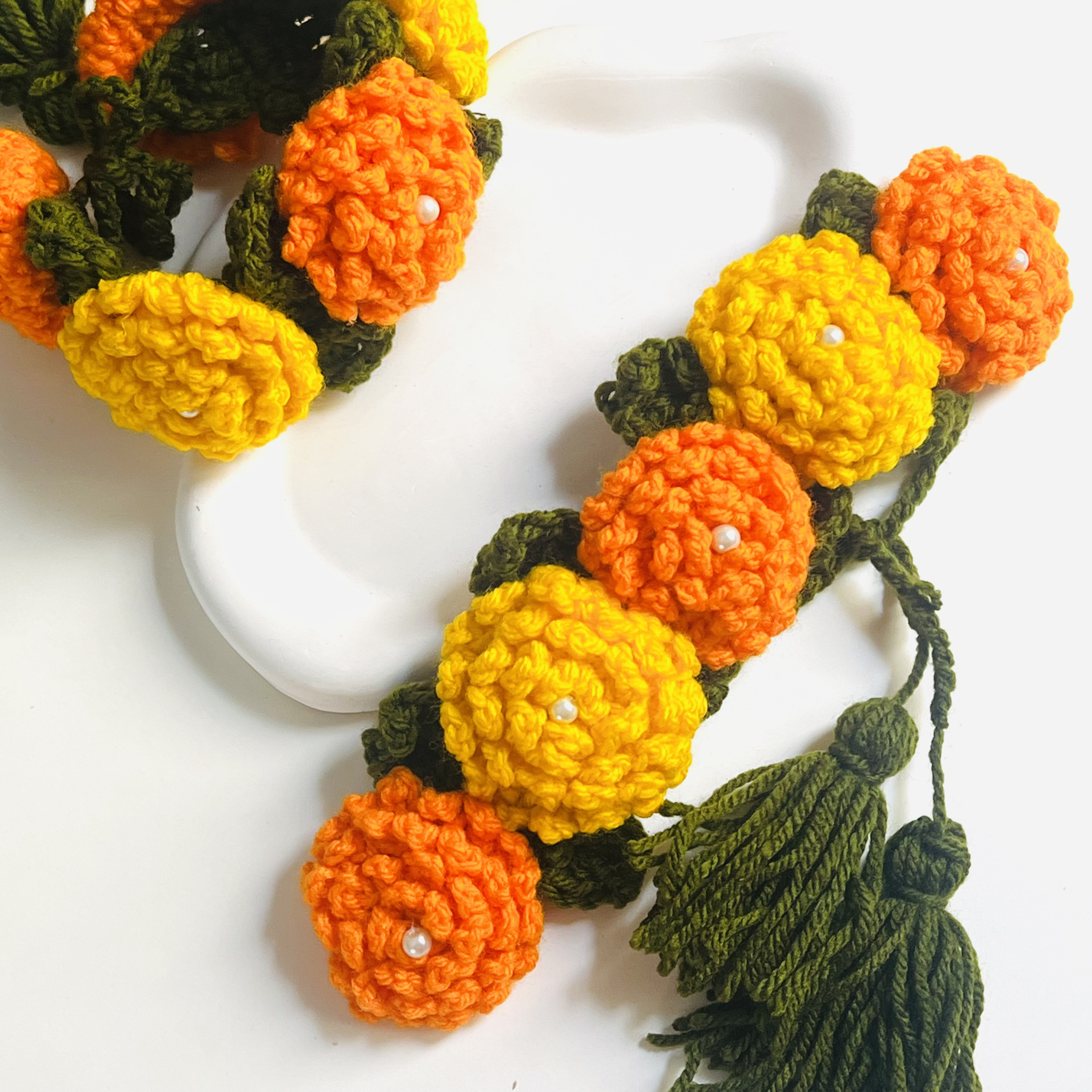 Zarr-e-Gul _ The Crochet Marry Gold Gajra Set