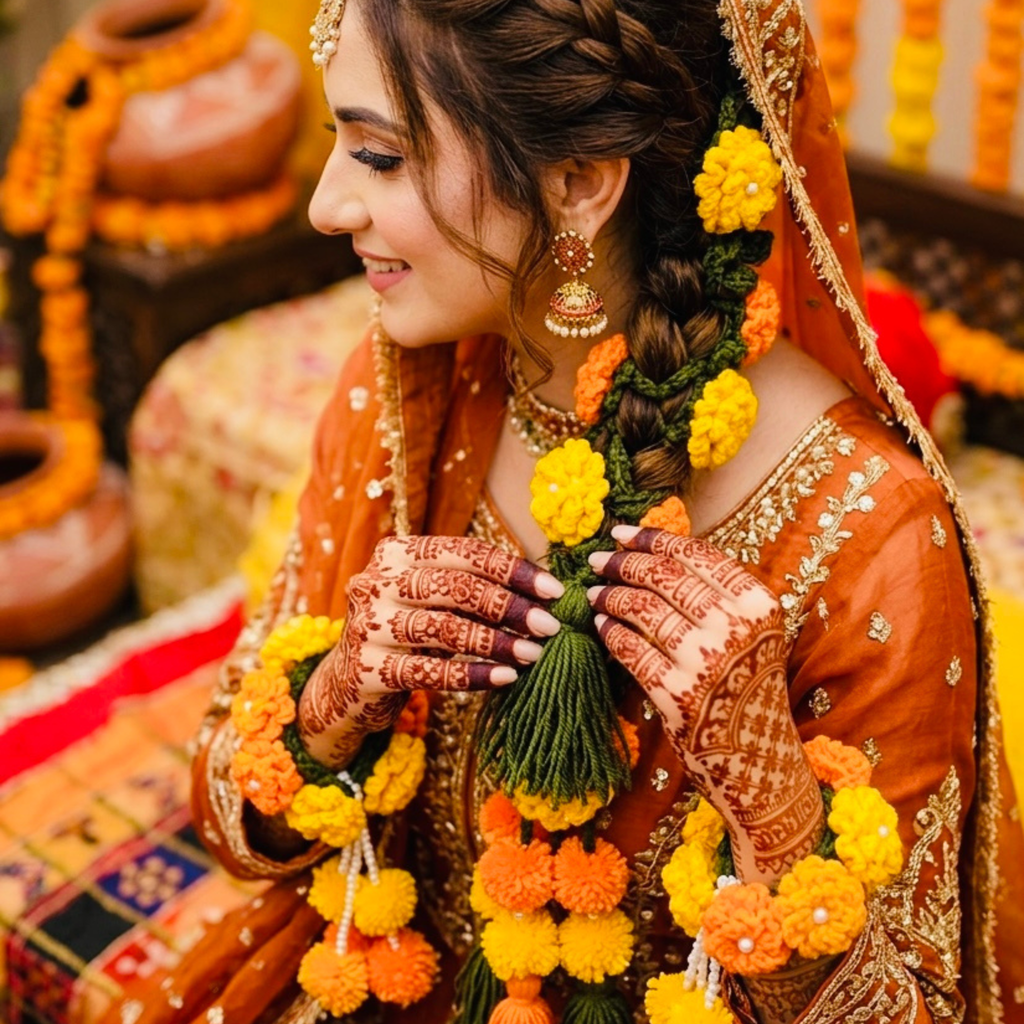 Zarr-e-Gul _ The Crochet Marry Gold Gajra Set