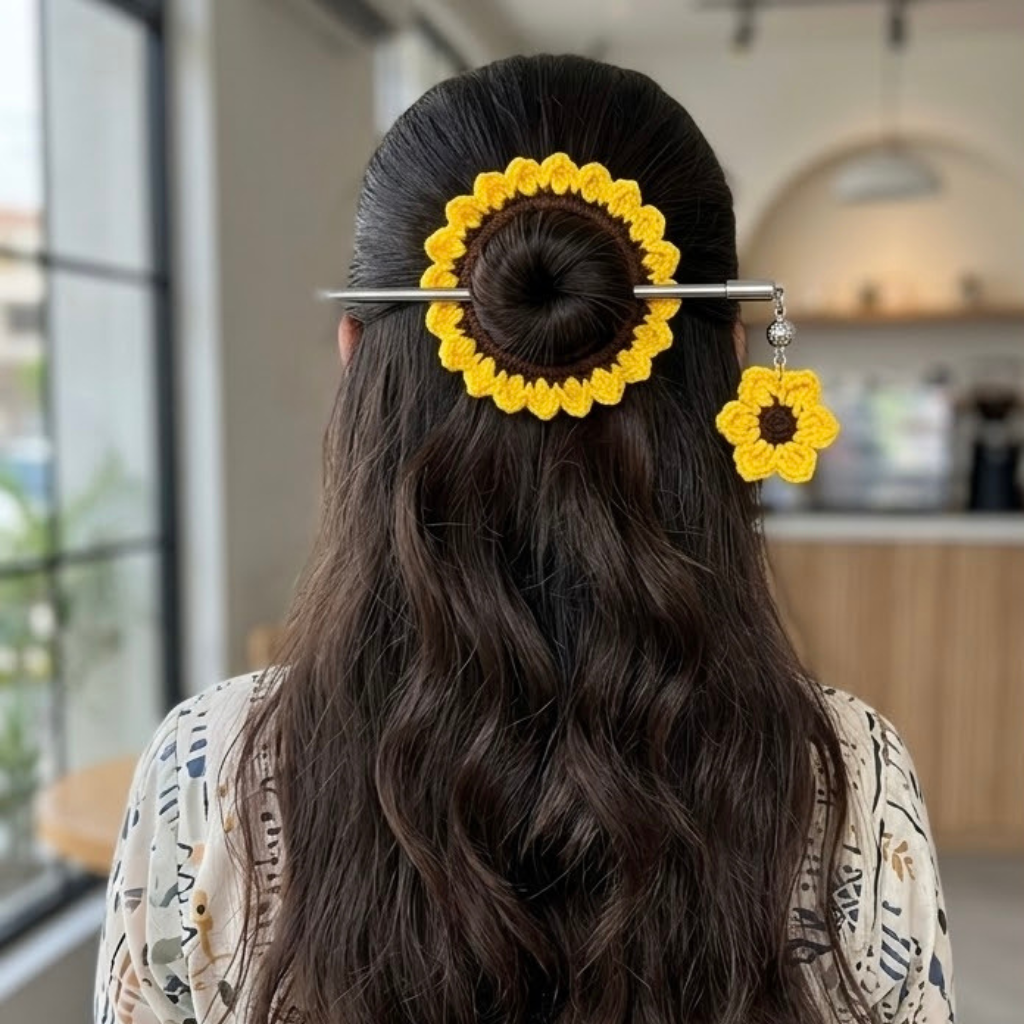 Viral Sun Flower Bun Stick
