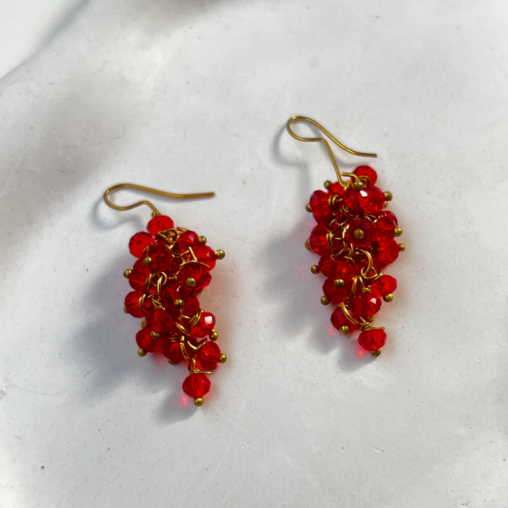 Crimson Crystel Bunch Earings