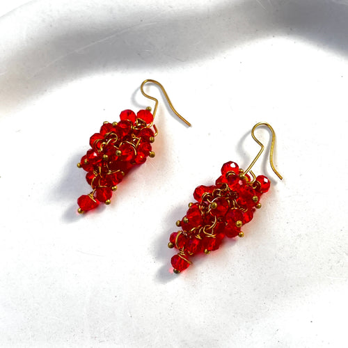 Crimson Crystel Bunch Earings