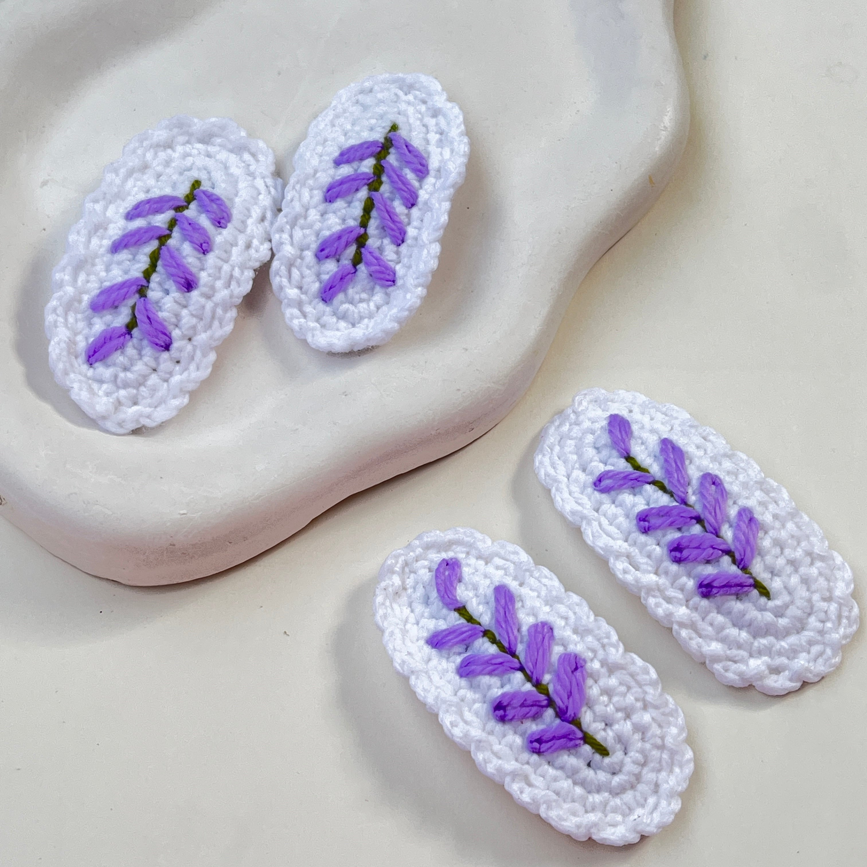 Hand Embroidred Lavender Clips