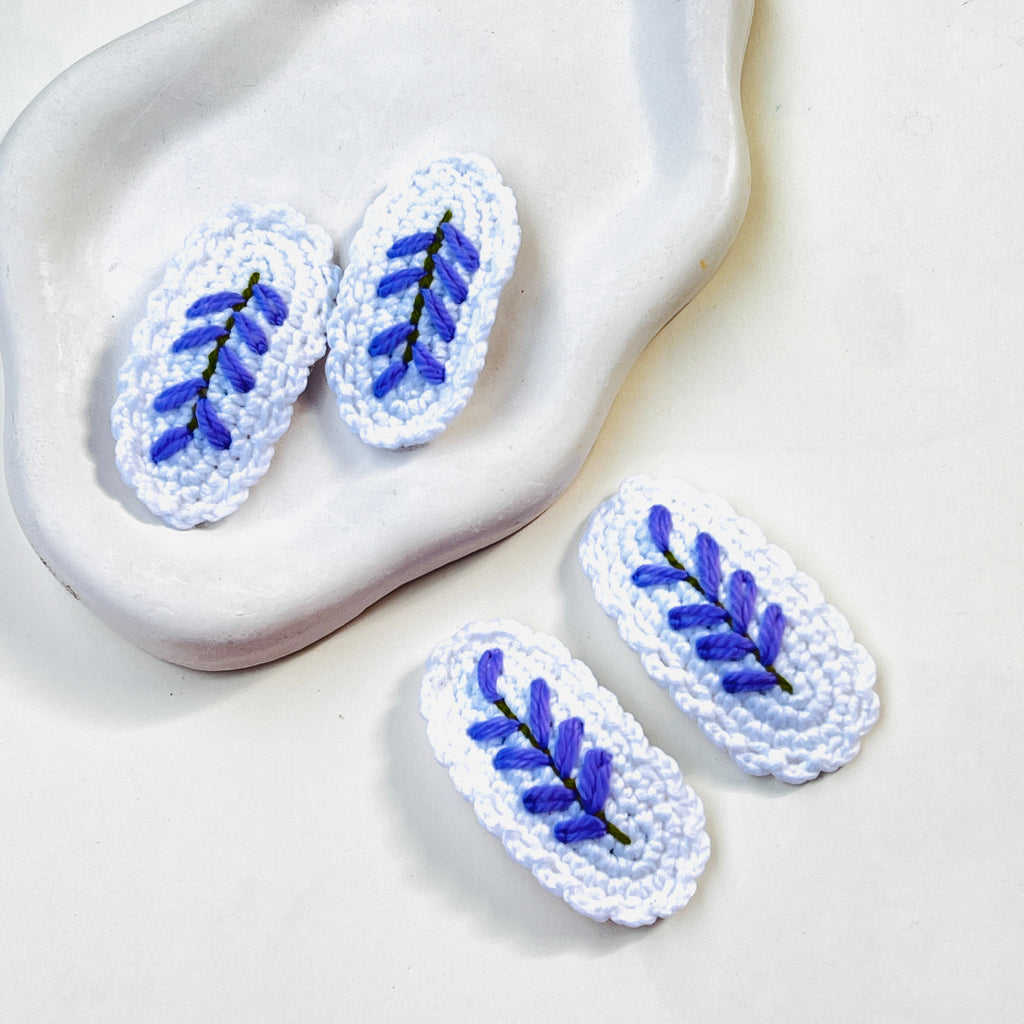 Hand Embroidred Lavender Clips