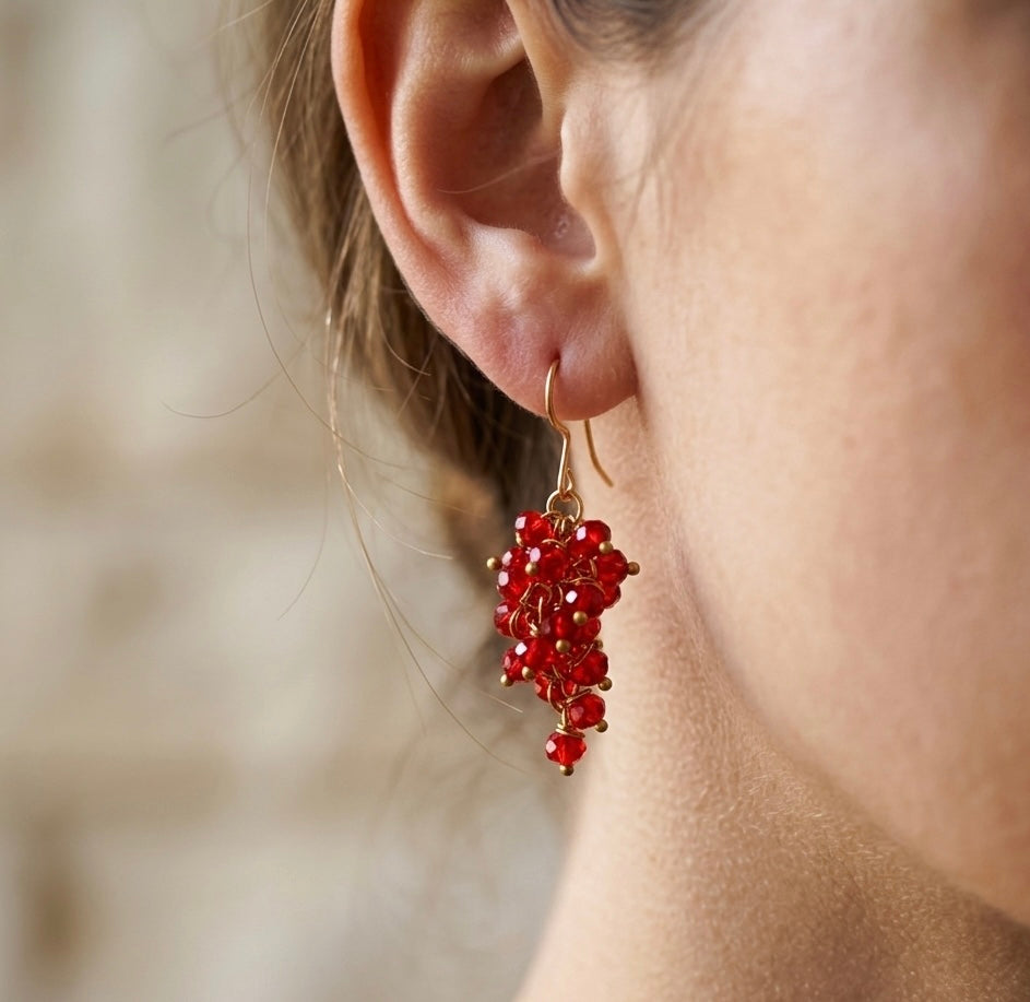 Crimson Crystel Bunch Earings