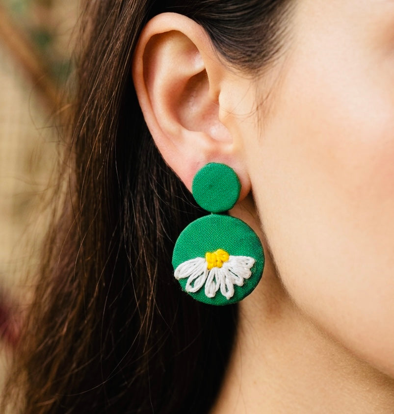 Hand Embroidered Daisy Earings | Azadi Edition