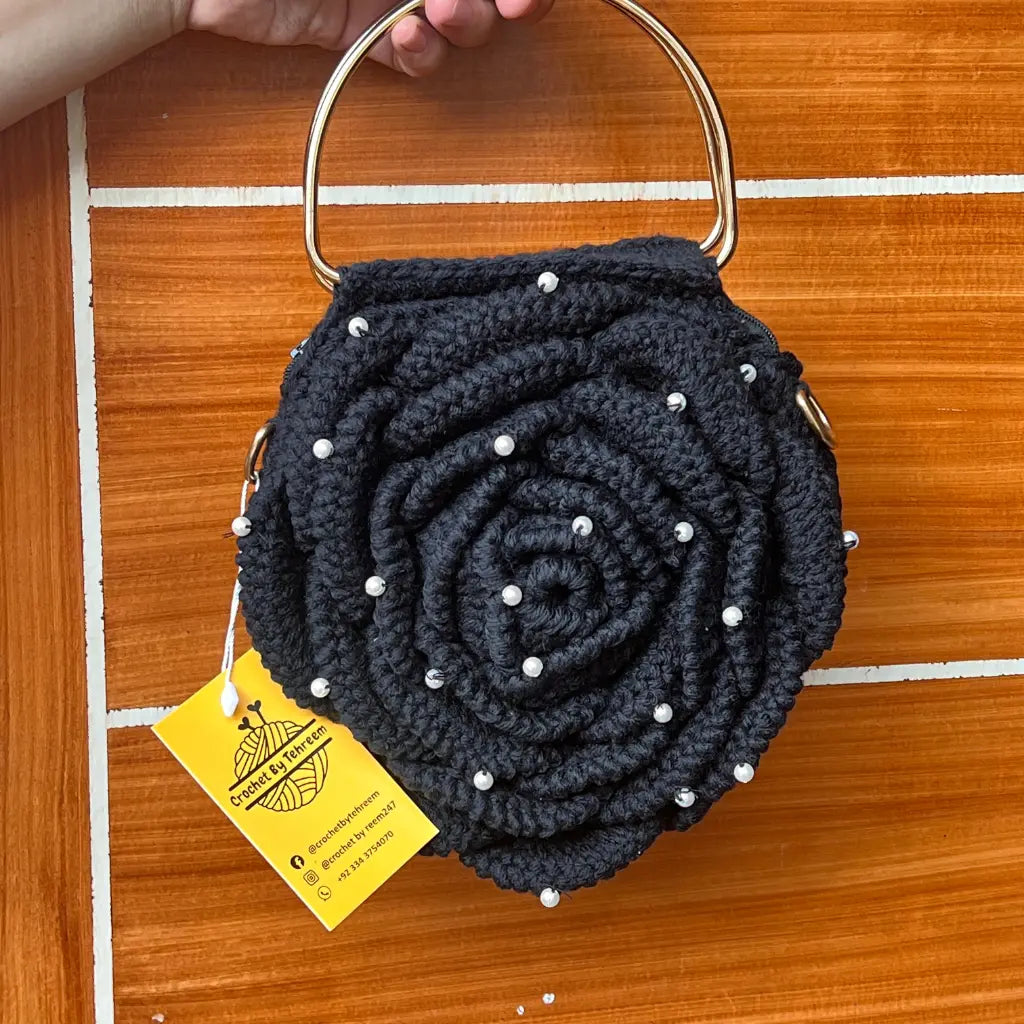 Crochet 3D Rose Bag